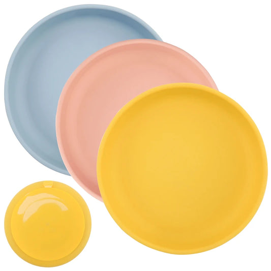 100%Food Safe Approve Silicone Children's Tableware Fashionable Round Food Plates Waterproof Training Bowl Baby Accessories