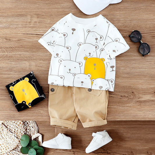 Cartoon Cute Baby Clothes Boys Summer Animal Print Shirt Set and Short Set for Boy Outfit Clothing Costume 1 2 3 4 Years