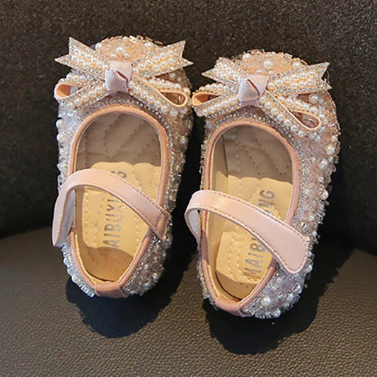 First Walker Baby Shoes Girl Bowknot Single Shoes Pearl Birthday Present Princess Little Girl Shoes Baby Kids Wedding Shoes