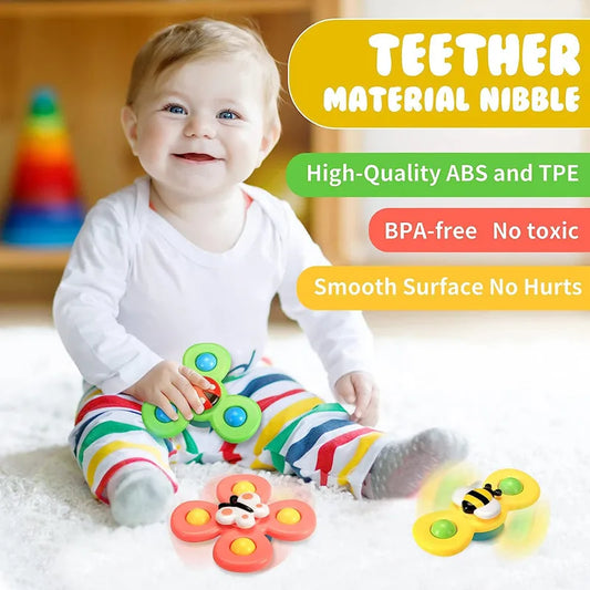 Cartoon Suction Cup Spinner Toy Baby Bath Toys Hand Spinning Toys with Suction Cup Water Play Toys Educational Toys for Baby Kid